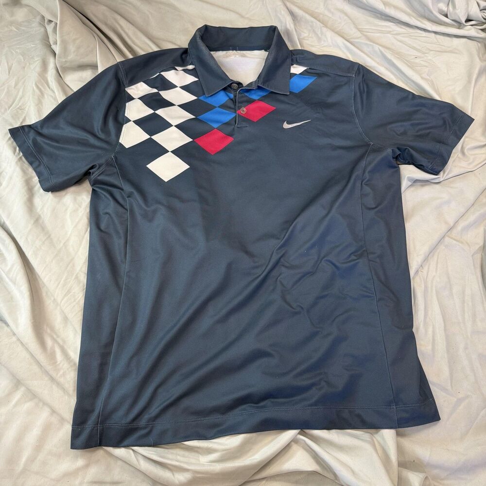 Nike Polo Shirt‎ Mens L Blue Golf Dri-FIT Tour Performance Moisture Wicking